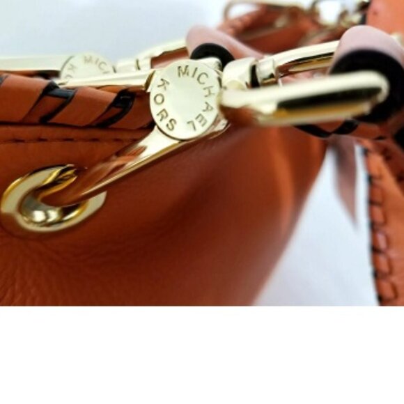 MICHAEL KORS BENNET TANGERINE ORANGE LEATHER MEDIUM CROSSBODY TOTE BAG NWT! - Picture 10 of 11